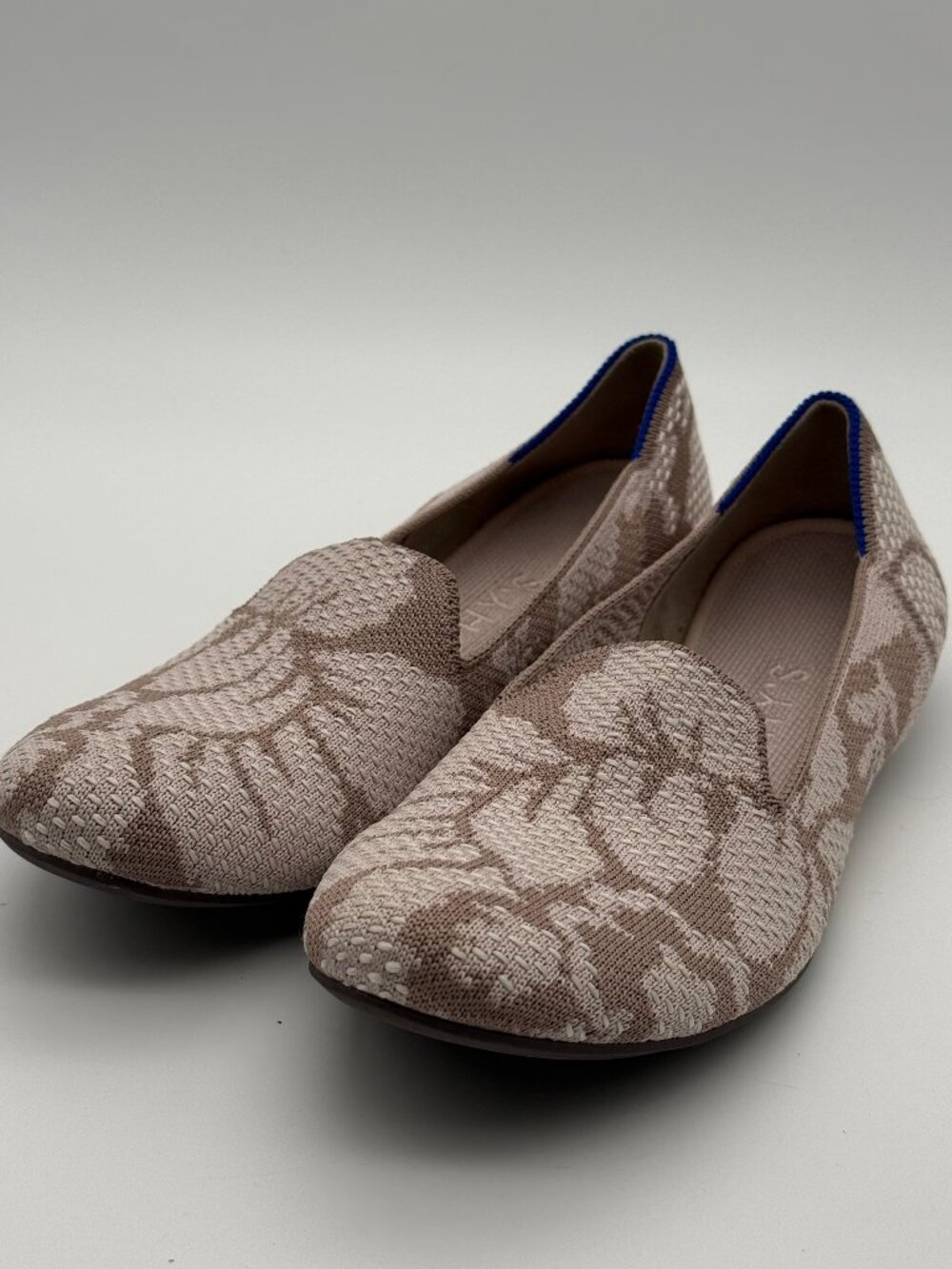 Rothy's The Loafer Taupe Cream Floral Slip On Knit Flats Size 8